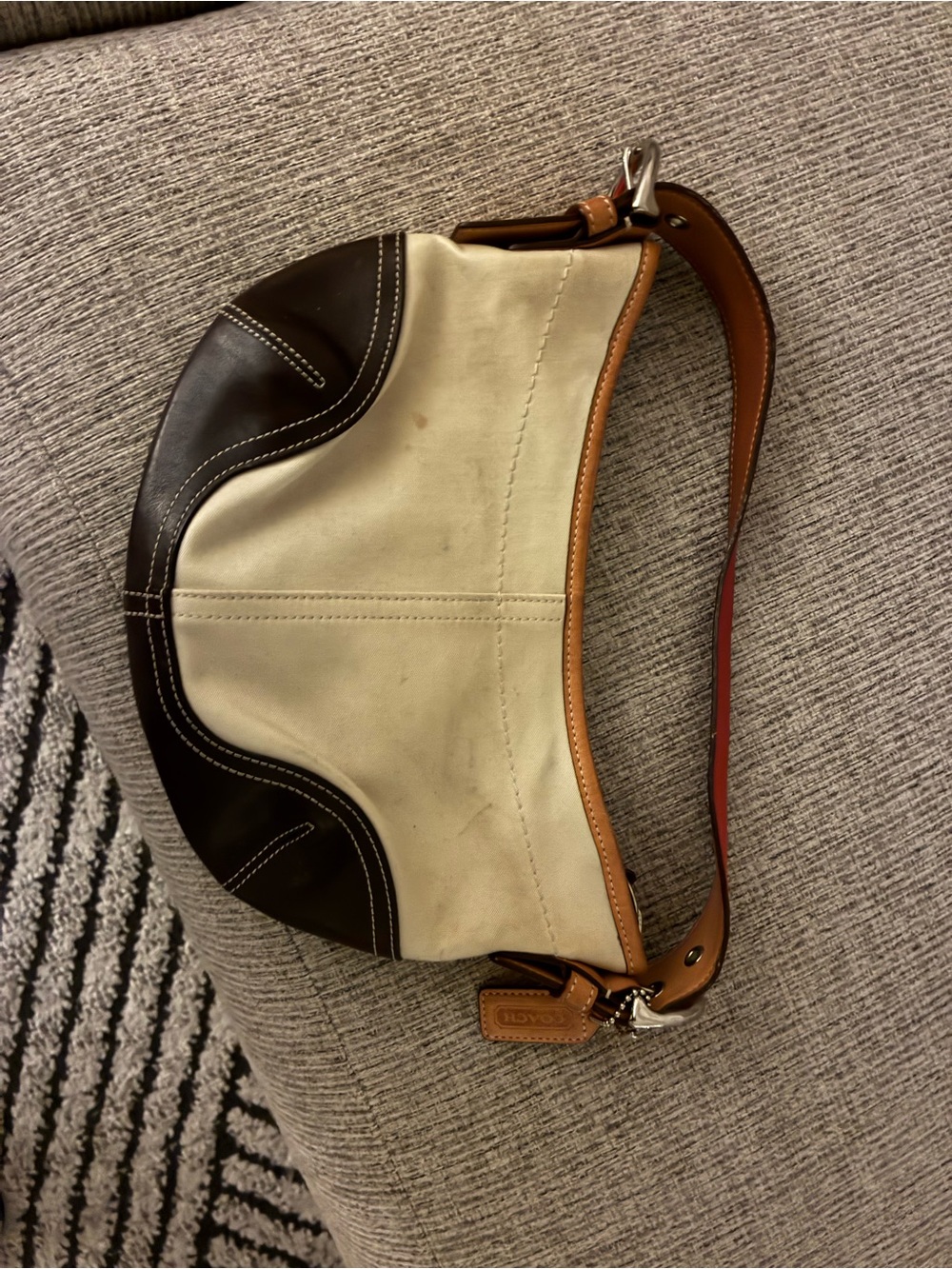 Coach Cream Canvas and Dark Brown Leather Shoulder Bag